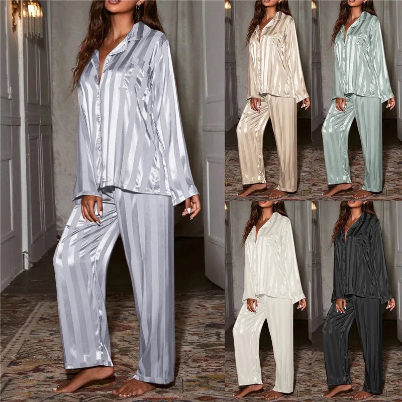 Sleepwear Summer Wear New Women's Youth Stripe Ice Silk Thin Short Sleeved Trousers Sets Pajamas Home Clothing Set Femme