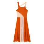 Women Ballet Dance Dress Adult Modern Contemporary Lyrical Dance Costumes Sleeveless Color Block Gymnastics Leotard Dancewear