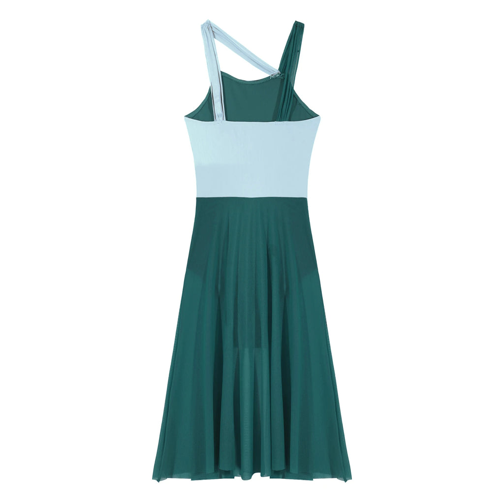 Women Ballet Dance Dress Adult Modern Contemporary Lyrical Dance Costumes Sleeveless Color Block Gymnastics Leotard Dancewear