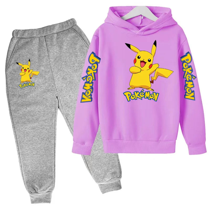 New Children's Sports Outfit Set-Hooded Jacket+long Pants with Cartoon Patterns Casual Loose Fit Suitable Boys Girls Aged3to13