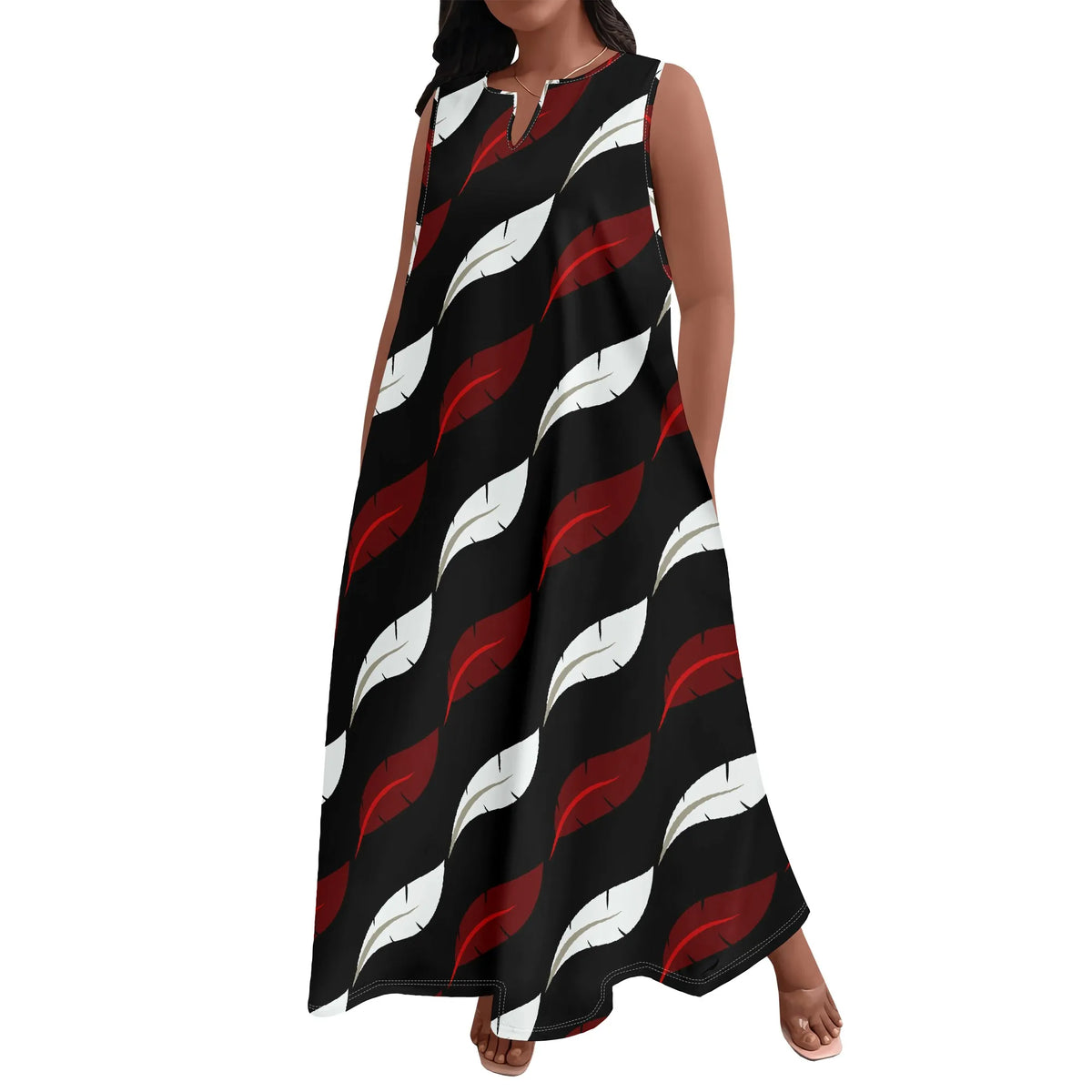 Plus Size Women's  Summerl Fashion Printed  African Style Sleeveless Round V Neck Dress Loose And Casual Dress