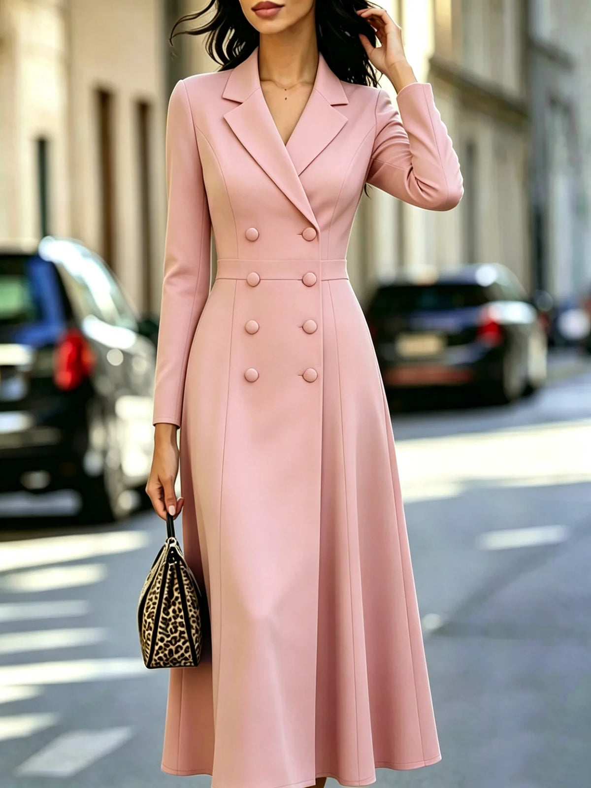 Robe femme A-line mi-longue – Manches longues et col V