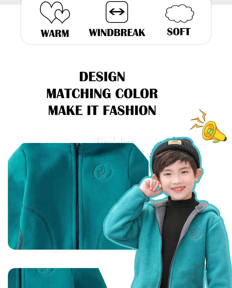 Manteau Polaire Enfant À Capuche – Double Polaire Chaud Zipé 2-14 Ans