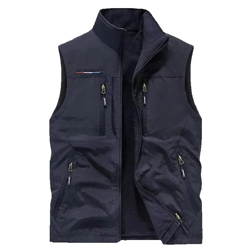 Men's Thickened Double-Sided Fleece Vest for Outdoor Sports Warm Comfortable Fleece Jacket Attached Multipurpose Vest