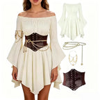 Women's Dress Vintage European-Style Off-The-Shoulder Bell-Sleeve