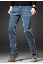2025 Winter New Men's Fleece Thickened Jeans Retro Blue Hot Straight Casual Pants Stretch Premium Velvet Warm Denim Pants