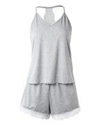 Pyjama femme 2 pièces – Débardeur et short à dentelle