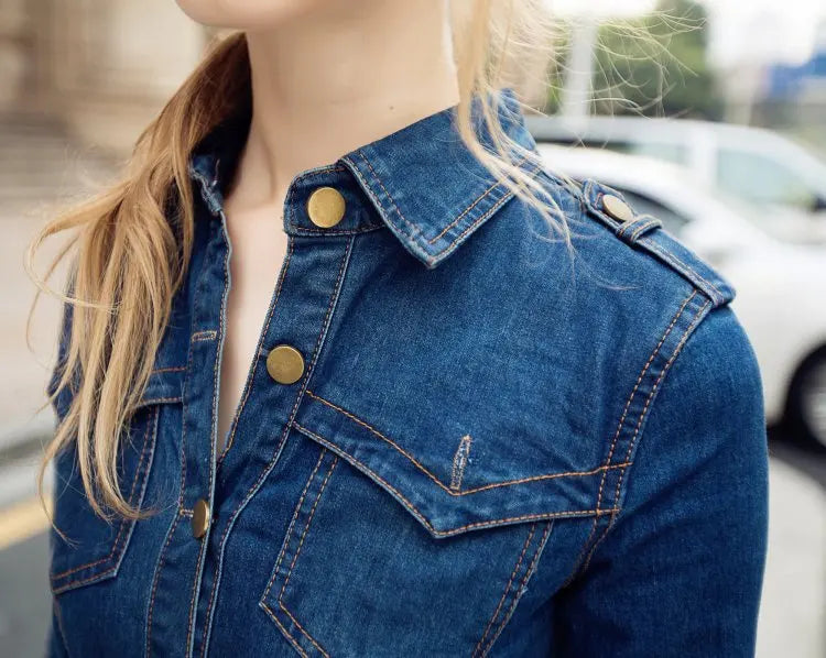 Robe-chemise en denim femme – Y2K mi-longue à ceinture