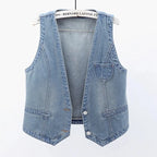 Gilet en jean femme – Col V et fermeture boutonnée