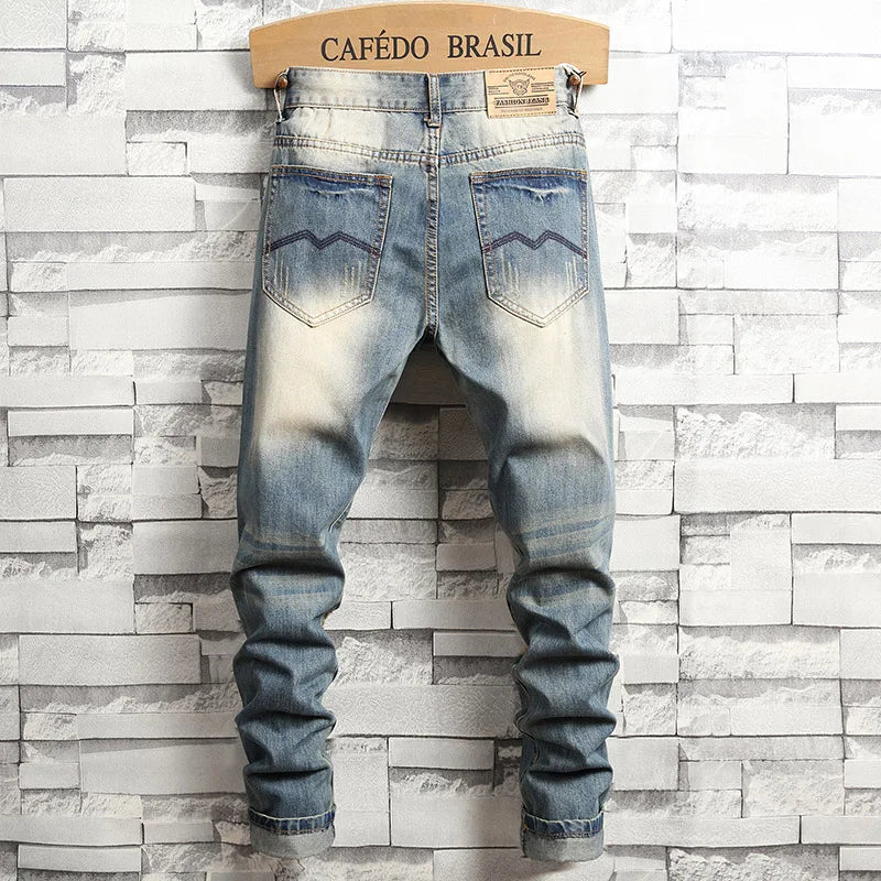 Jean homme déchiré bleu vintage – Streetwear délavé