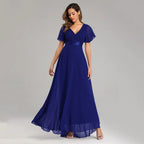 Evening Dresses XUCTHHC Elegant V-Neck Ruffles Chiffon Formal Evening
