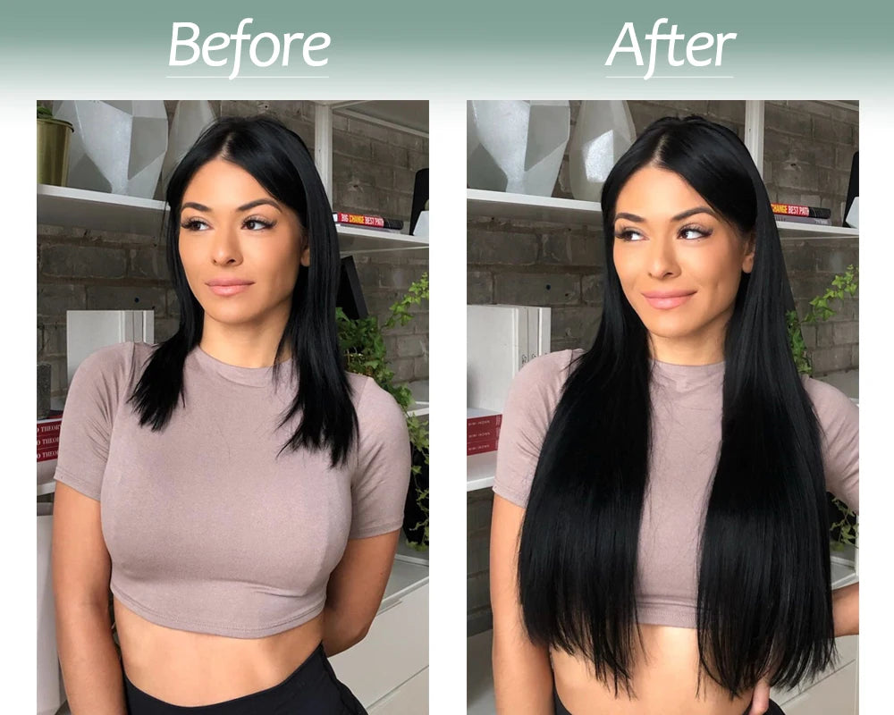 No Clips Natural Hair Extension Synthatic Artificial Long Straight Hairpiece Blonde Black Mixed Color False Hair Piece For Women
