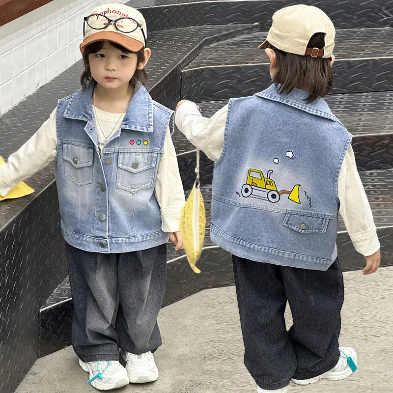 Children Vintage Denim Vest for Baby Boy Casual Sleeveless Denim Jacket Outfit Kids Fashion Waistcoat Tops 2 3 4 5 6 7 8 9 10 11