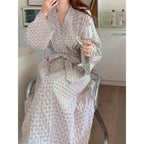 Women's Robe Bathrobe Bathing Love Plaid Loose Long Sleeve Long