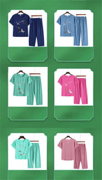 Pyjama Pour Femme Casual Cotton Linen Sleepwear Set Vintage Printed