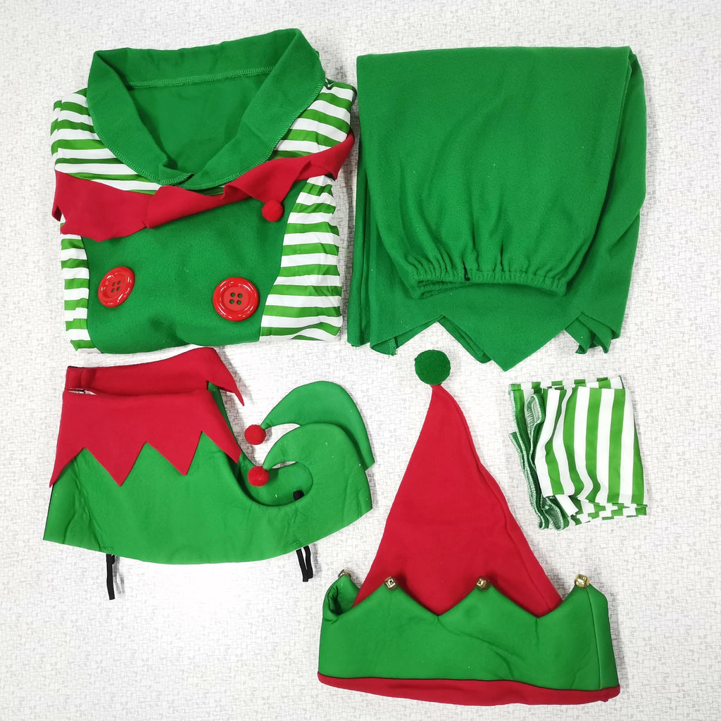 Zawaland Christmas Elf Costumes Dress Belt Hat Cosplay Family couple Carnival Party New Year Fancy Dress Up Set For Men Women