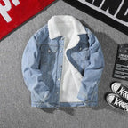 Men's Denim Jacket Autumn Winter Thickened Fleece Collar Cotton Jacket Loose Fit Warm Korean Style Lamb Velvet Lined Coat