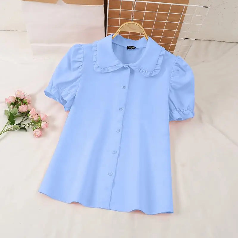 Women Elegant Shirts 2024 VONDA Fashion Summer Short Sleeve Tops Casual Solid Color Shirts Loose Lapel Neck Tunic Blusas Baggy