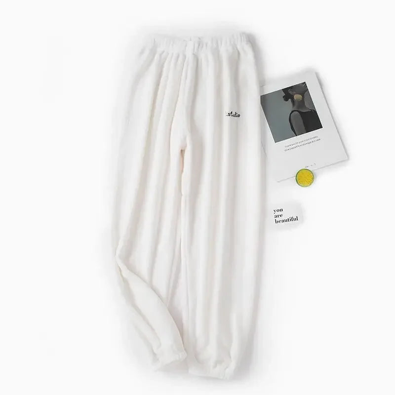 Winter Plush Pajama Pants for Women Soft Fleece Lined Thermal Lounge Wear Warm Elastic Waist Sleep Pants Cozy Home Clothing