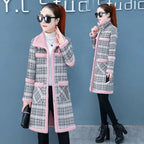 Manteau long femme à carreaux – Col à revers et coupe ajustée