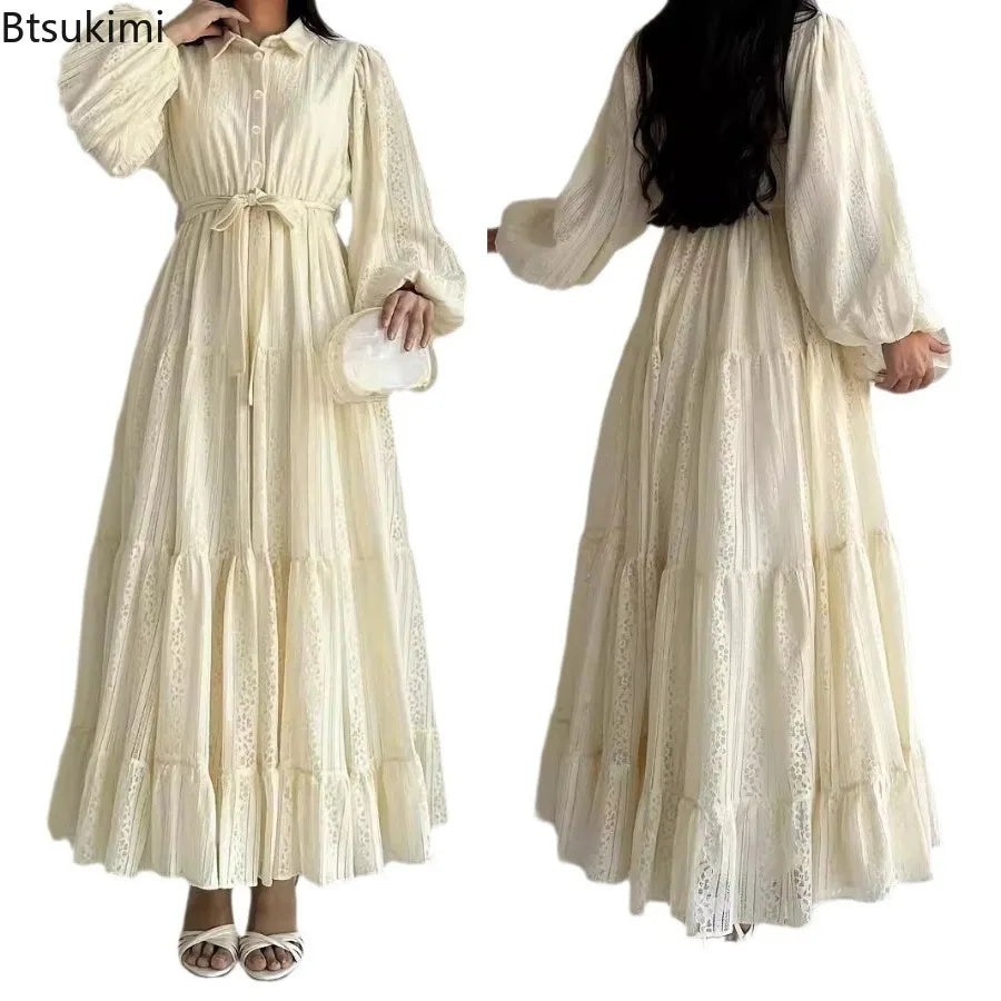 2026 New Women's Fashion Arab Long Robe Lady Party Dresses Spring Autumn Sashes Eid Ramadan Morocco Dubai Kaftan Islam Vestidos