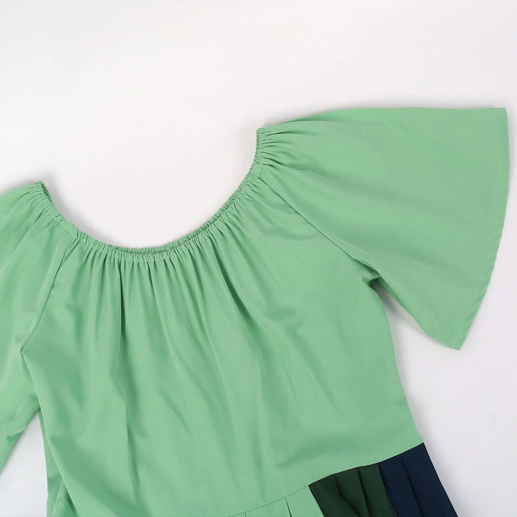 Costumes Halloween pour femmes,robe trapèze rétro médiévale,couleur contrastée,robe à épaules en un mot