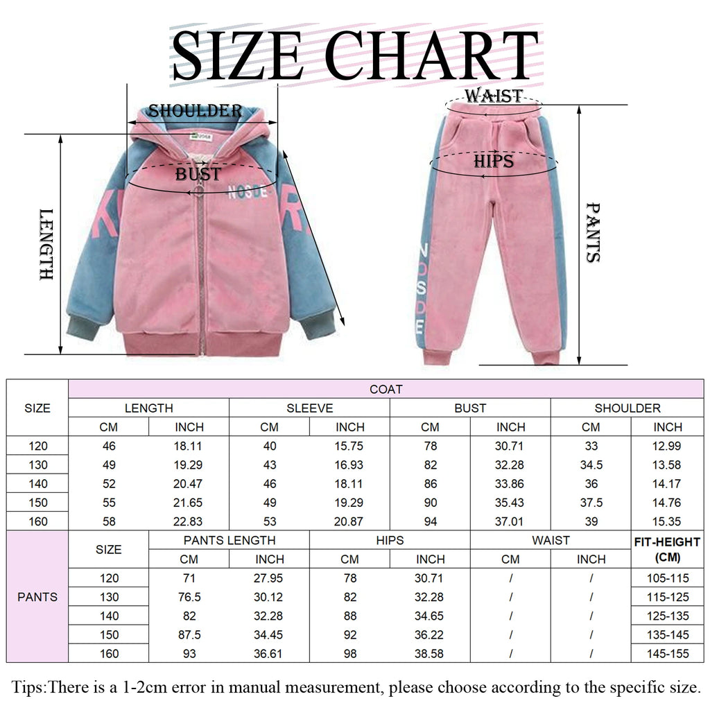 Kids Velvet Tracksuits,Cotton Jogging Suits,2-Piece Hooded Long Sleeve Sweatshirt + Pants Set,Girls Jacket,Casual Sports Wear