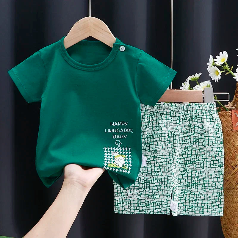 Cartoon Printed Clothing Pure Cotton Home Clothes 2 Piece Suits Toddler Fashion Cute Casual Tracksuits Contrast T-shirt+Shorts