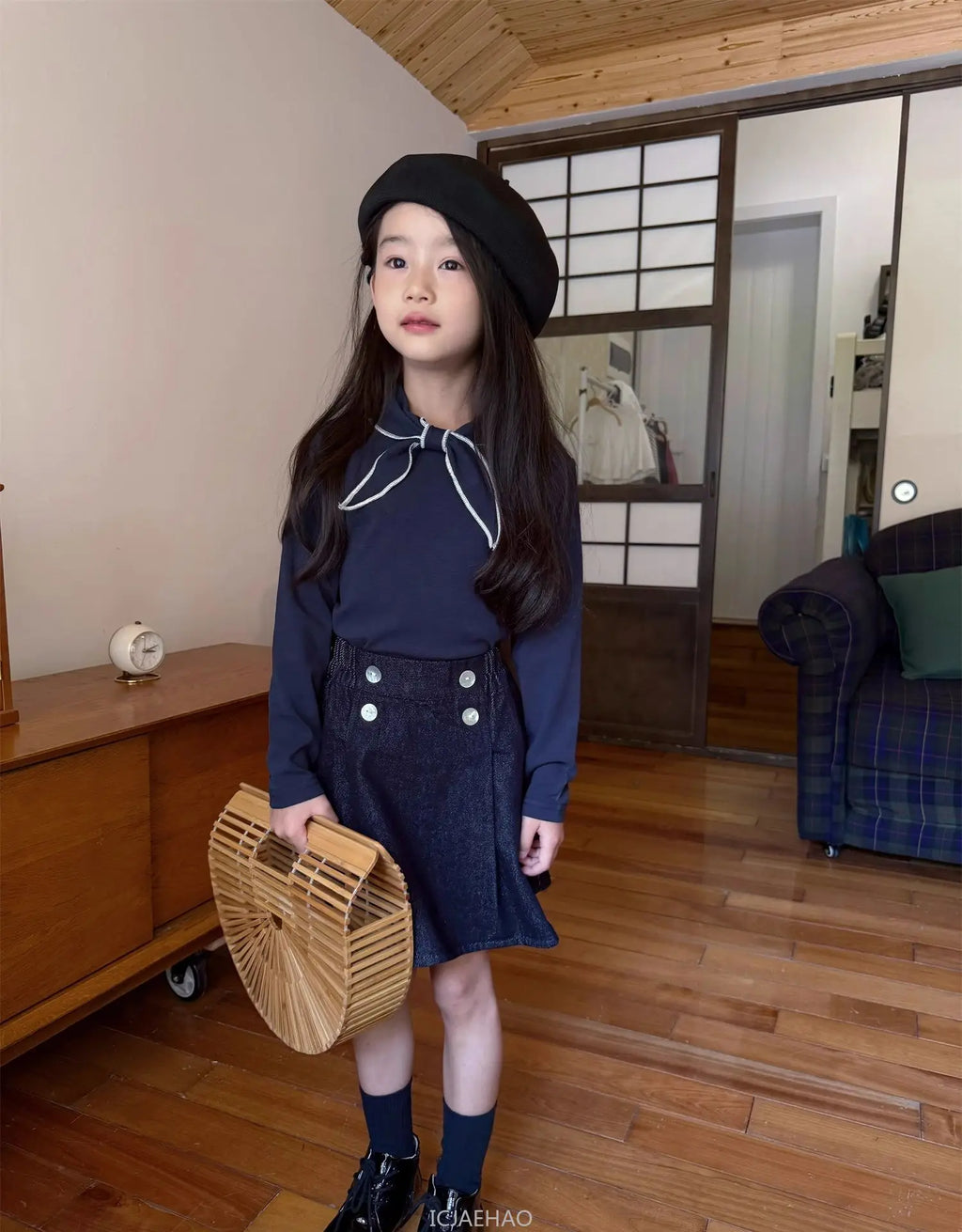 Teen Girl Clothes Children  Waist Shell Button Denim Skirt and Top Kids Versatile Casual Outfits Costumes Vintage Girls Elastic