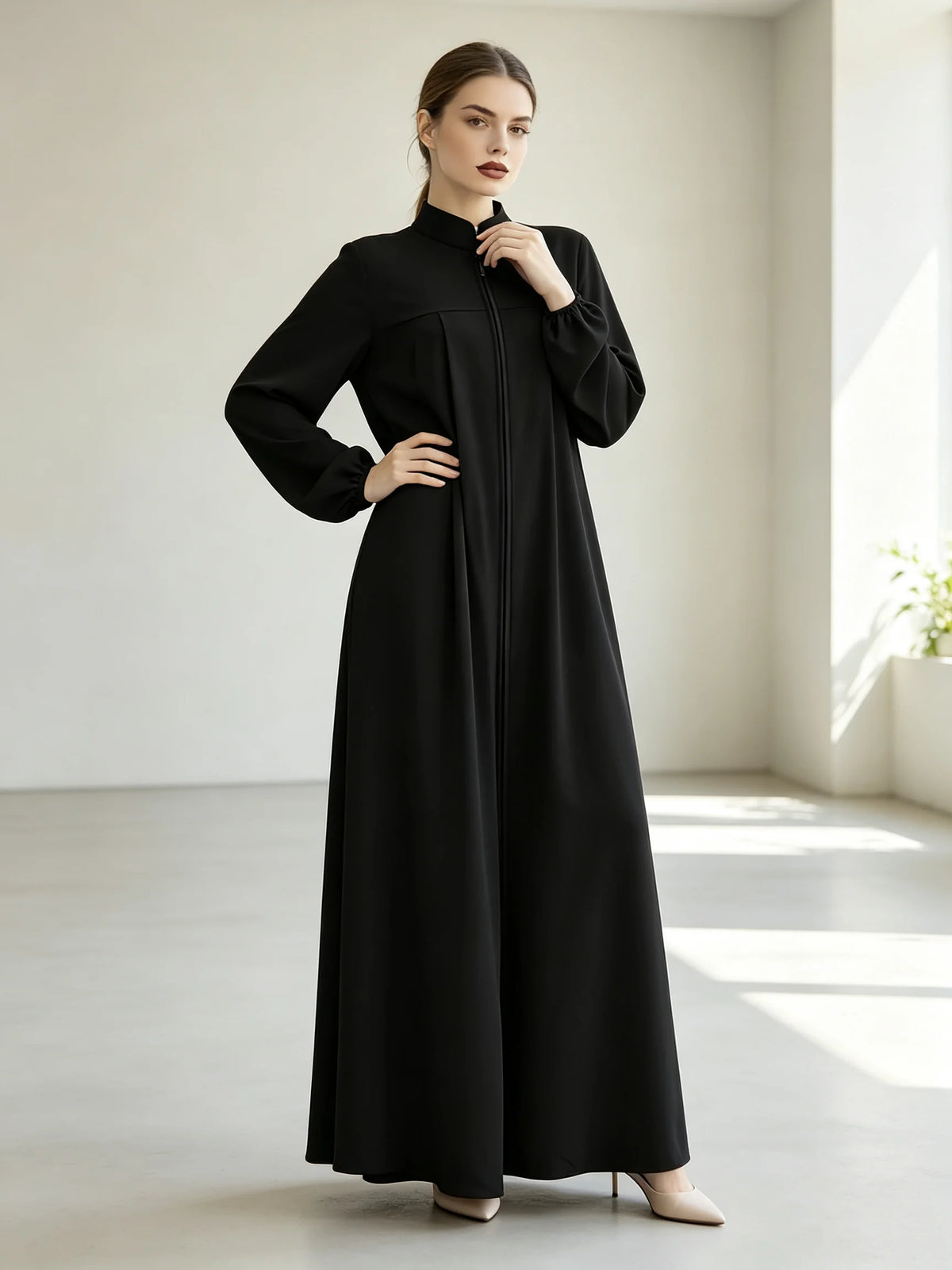 Robe noire femme mi-longue – Coupe ample en chiffon