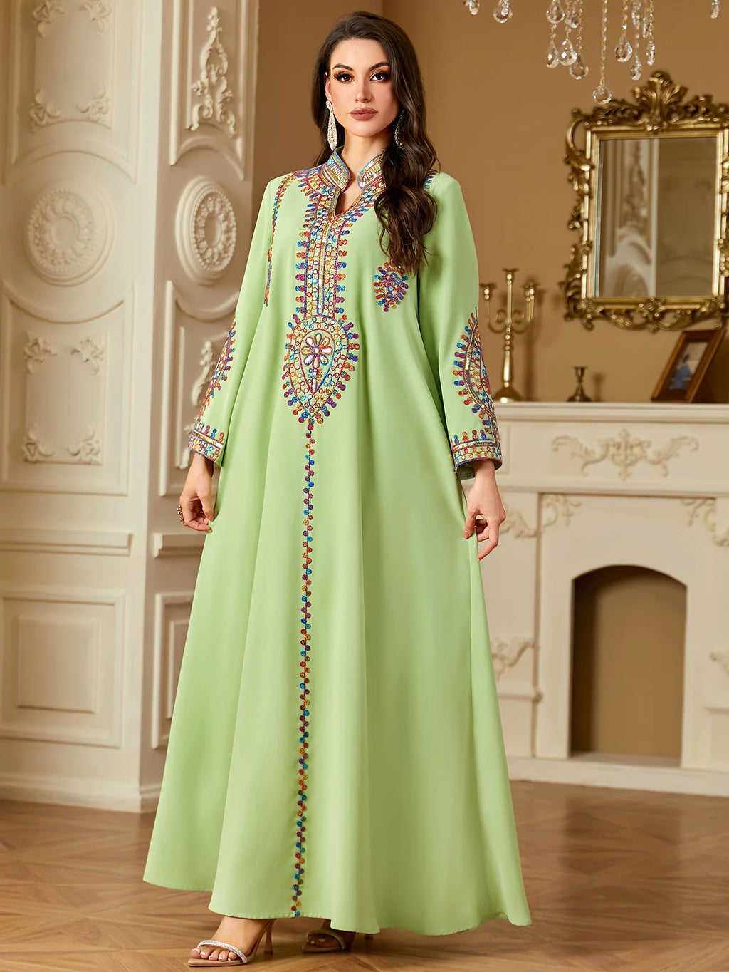 2025 Ramadan Muslim Women Embroidery Long Dress Islam Gulf Jalabiya Morocco Kaftan Turkey Robe Dubai Abaya Eid Djellaba Vestidos