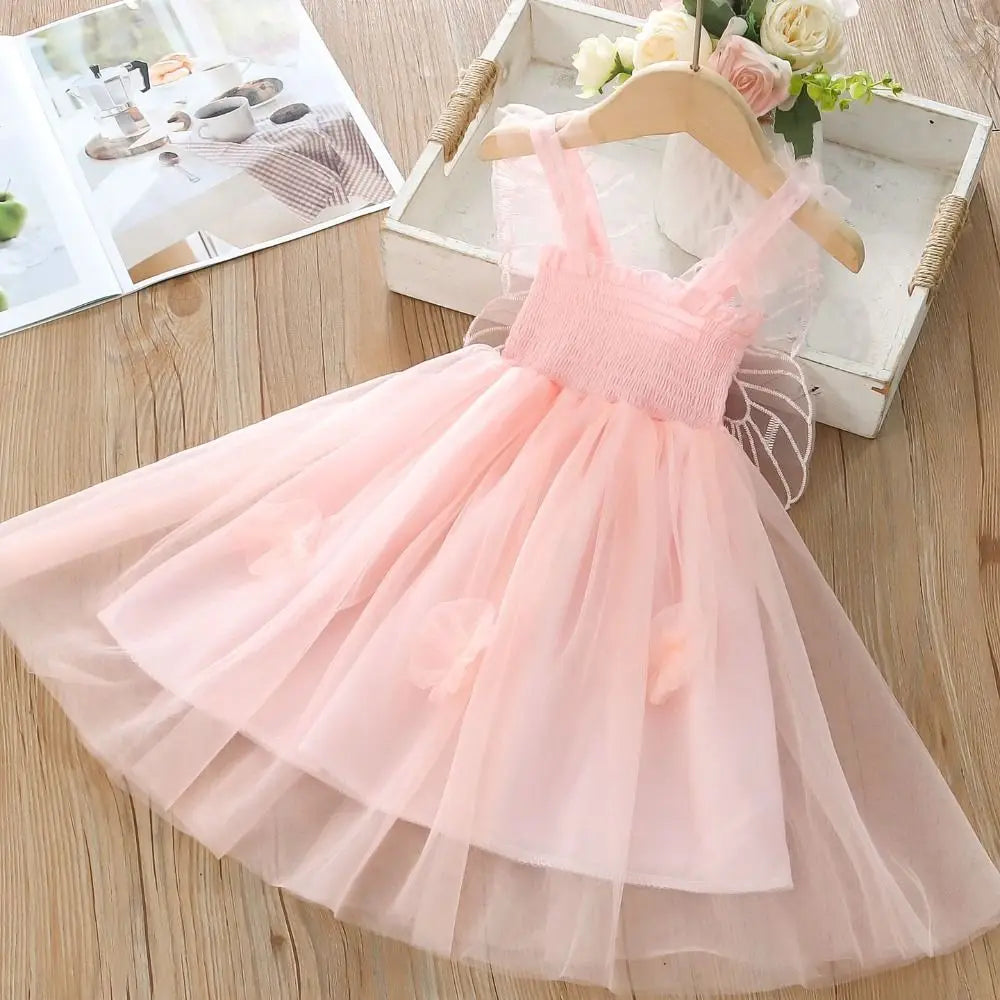 Lace-up Baby Girl Princess Dress Sweet Lace Baby Girl Bubble Dress New Design Casual Butterfly Wing Pettiskirt