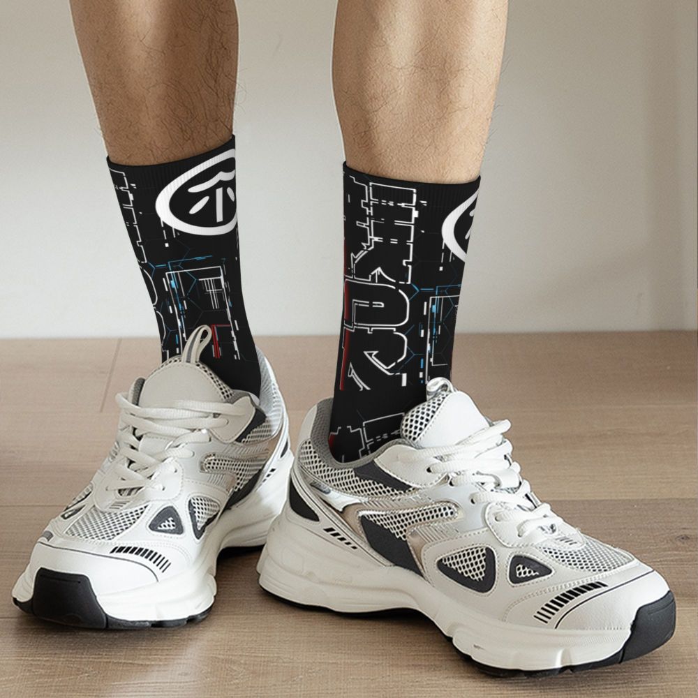 Techwear Men's Crew Socks Unisex Fun Japanese Future Tech Street Wear Style Spring Summer Autumn Winter Dress Socks