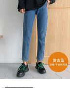 Velvet Thickened New Jeans Female Straight Pants Loose 2023 Winter Korean High-waisted Outside Wearing Warm Harun Pants