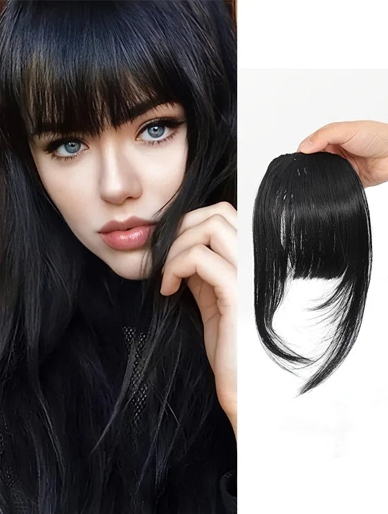 Synthetic Hair Clip-In Bangs Cut Wispy Fringe with Sideburns Dark Brown Natural Look for Women Daily Party Wear