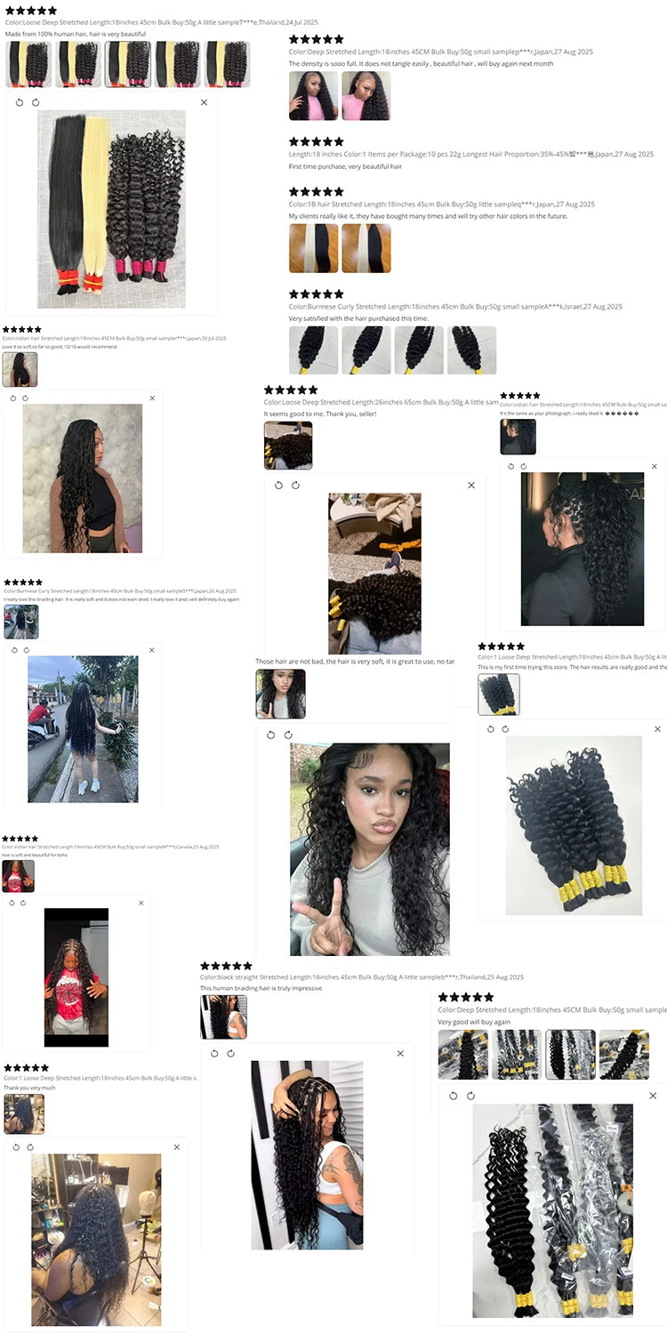 Perruque Cheveux Indiens Humain 100% Bulk Deep Loose Wave Curly Bundles Human Hair Bulk For Braiding Hair Human Hair Extensions