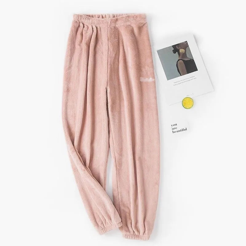 Winter Plush Pajama Pants for Women Soft Fleece Lined Thermal Lounge Wear Warm Elastic Waist Sleep Pants Cozy Home Clothing