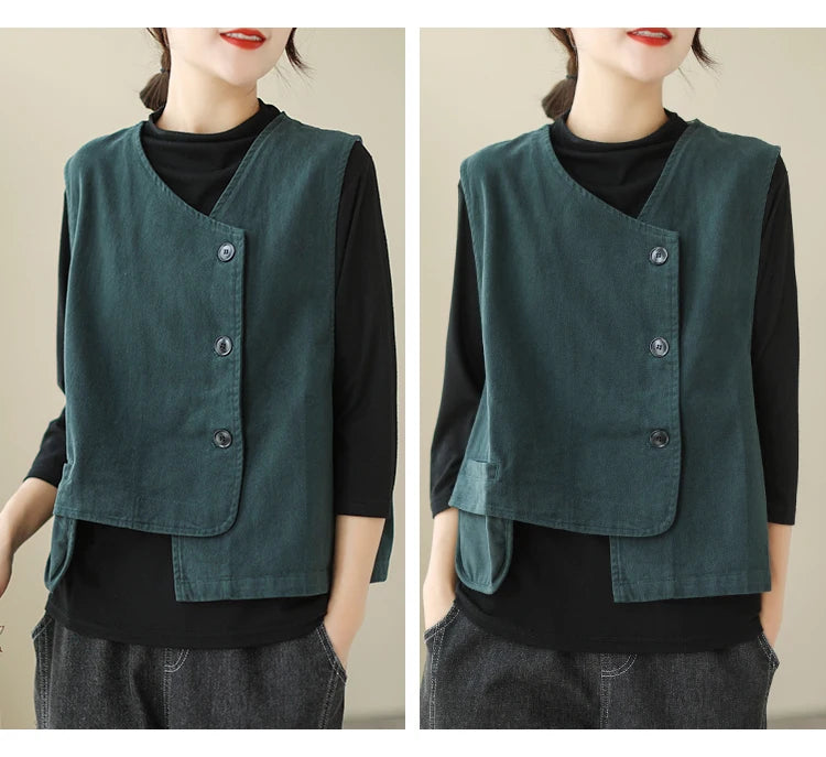 Veste Femme Style Japonais Vintage – Col V Bouton