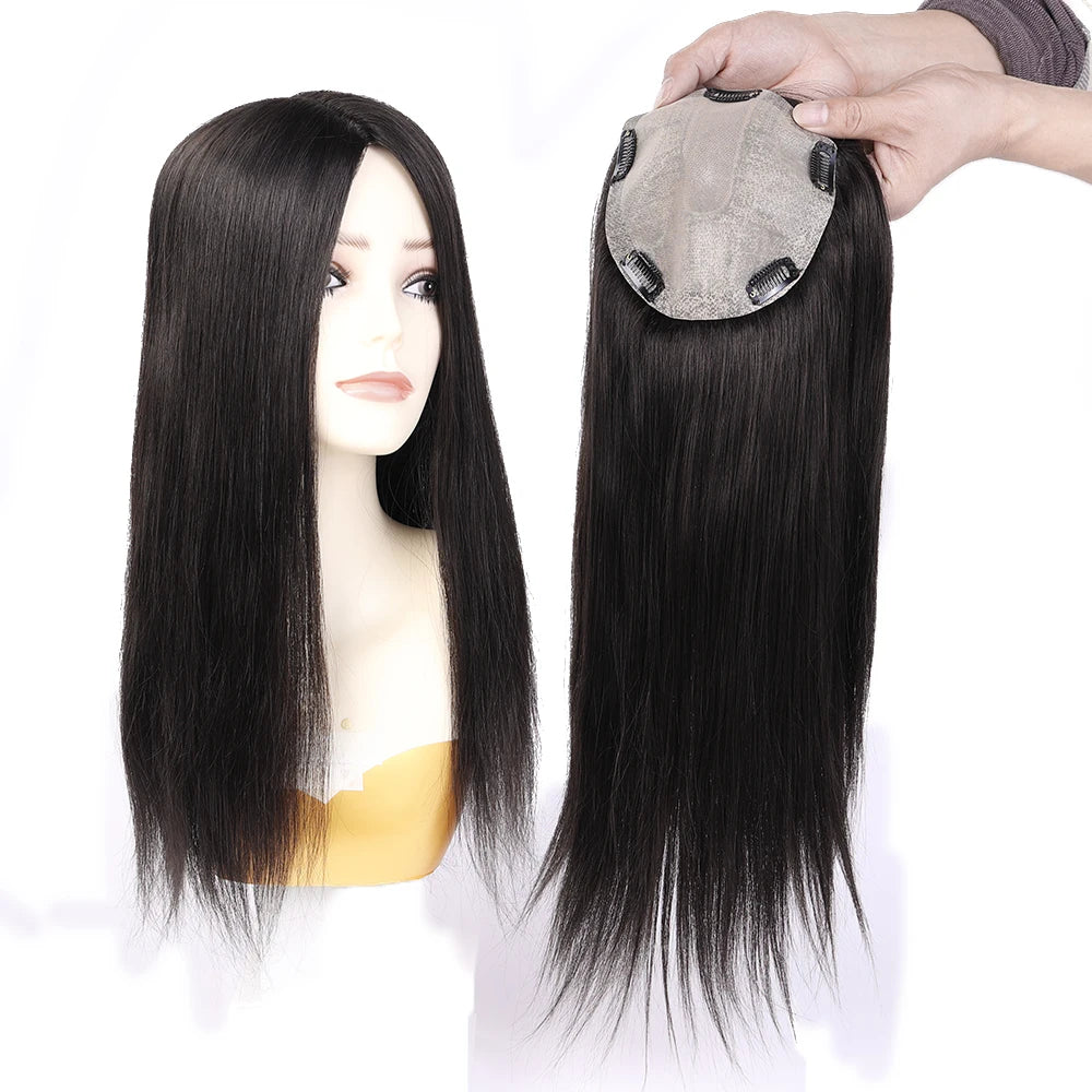 Best Quality European Remy Hair Topper 15x16cm Meddium Brown Straight Silk Base Human Hair Women Toupee 12-20inch