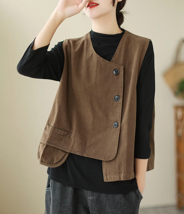 Veste Femme Style Japonais Vintage – Col V Bouton