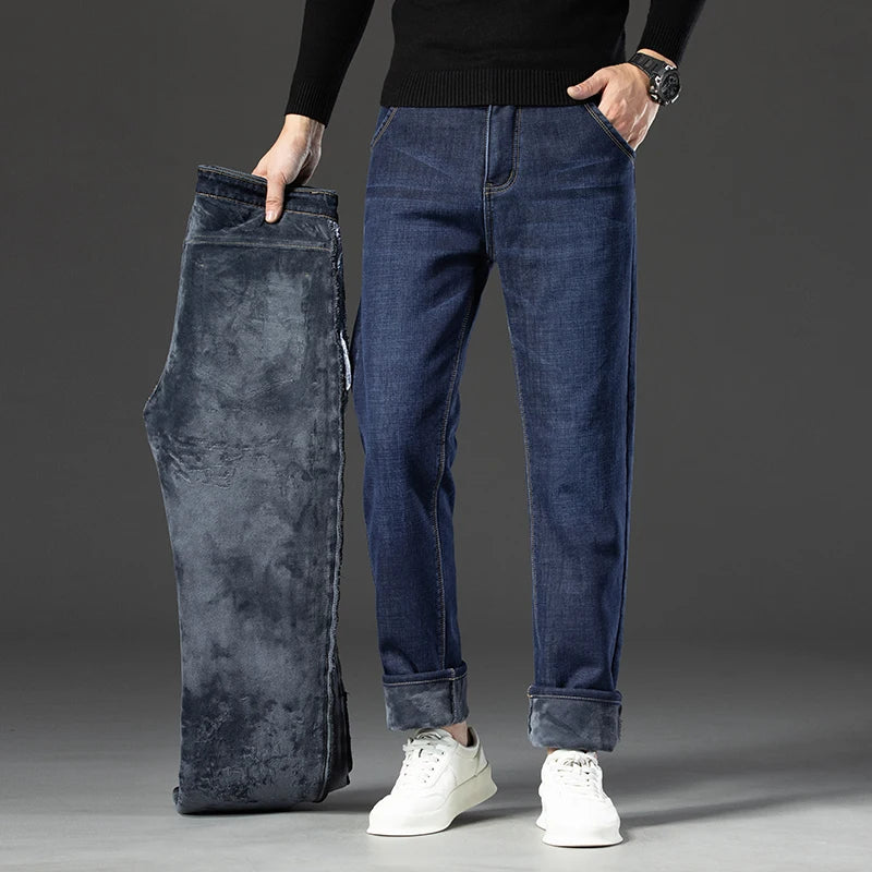2026 Winter Fleece Thick Warm Men Jeans Slim Skinny Stretch Straight Classic Version of  Denim Plush Pants Male Brand Clothing