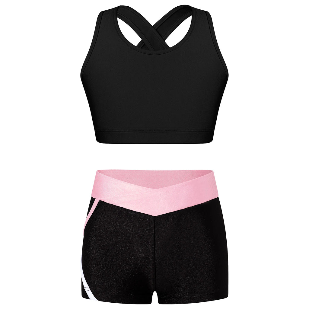 Children's Clothing Girls Ballet Dance Suits Crop Top + Shorts Sports Sets for Running Gym Workout Outfit 8 10 14 16 Kids Sets