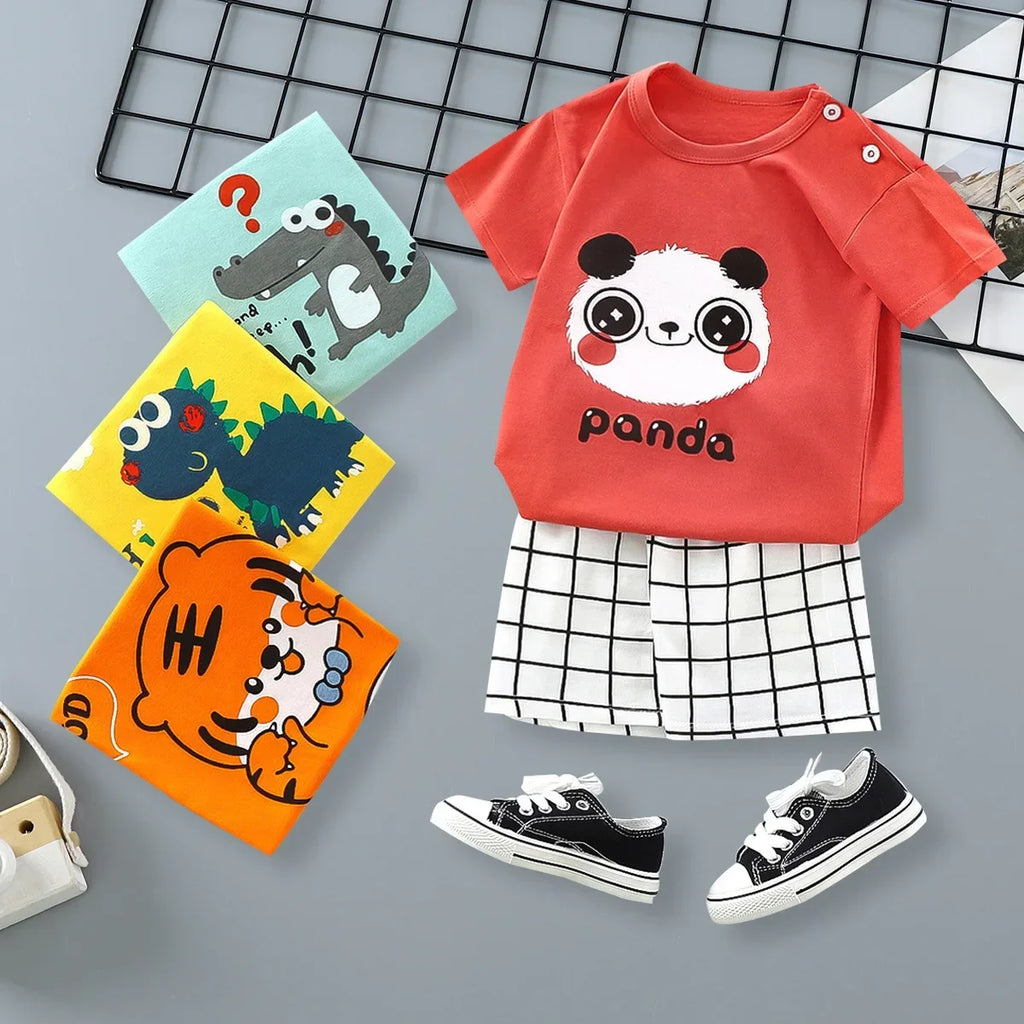 2-6 Years Baby Girl Summer Set Children's Short-sleeved Shorts Suit Cotton T-shirt Little Girls Unicorn Giraffe Cartoon Set