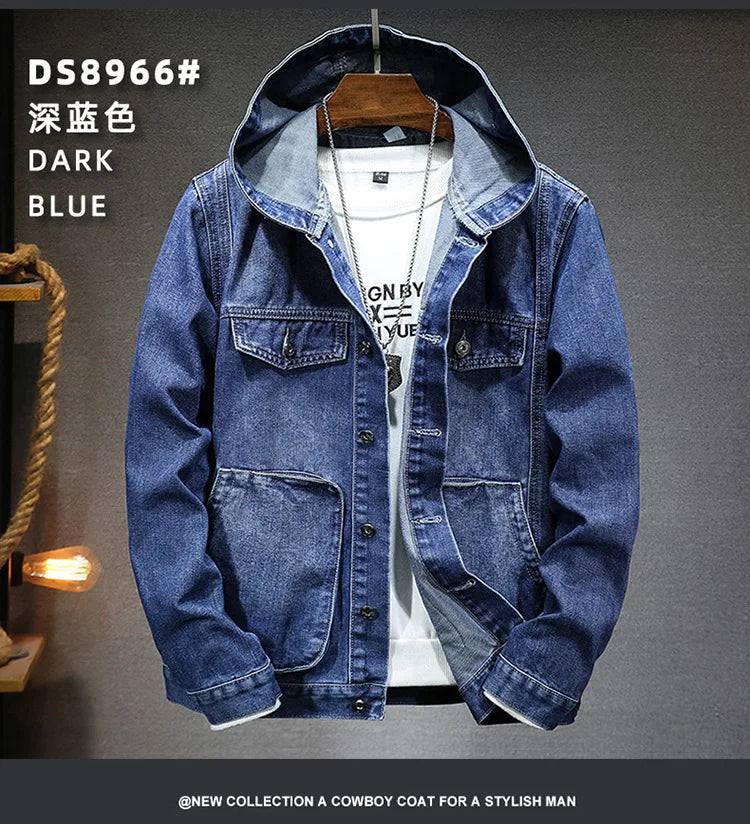Veste Jean Homme À Capuche – Casual Manches Longues Printemps Été 2025