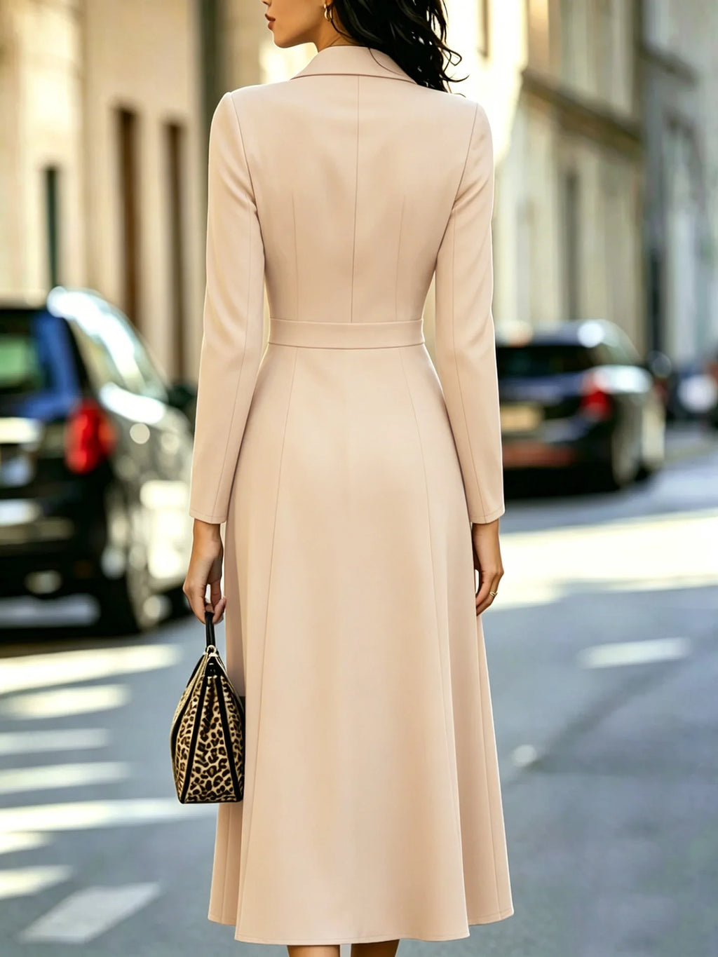 Robe femme A-line mi-longue – Manches longues et col V