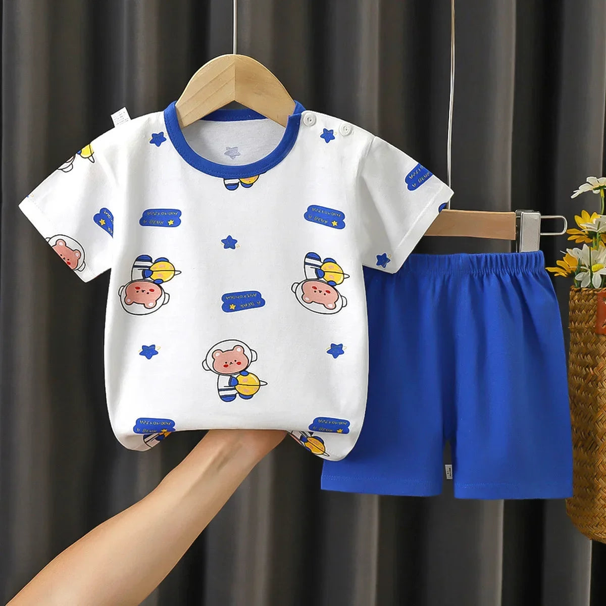 2-6 Years Baby Girl Summer Set Children's Short-sleeved Shorts Suit Cotton T-shirt Little Girls Unicorn Giraffe Cartoon Set