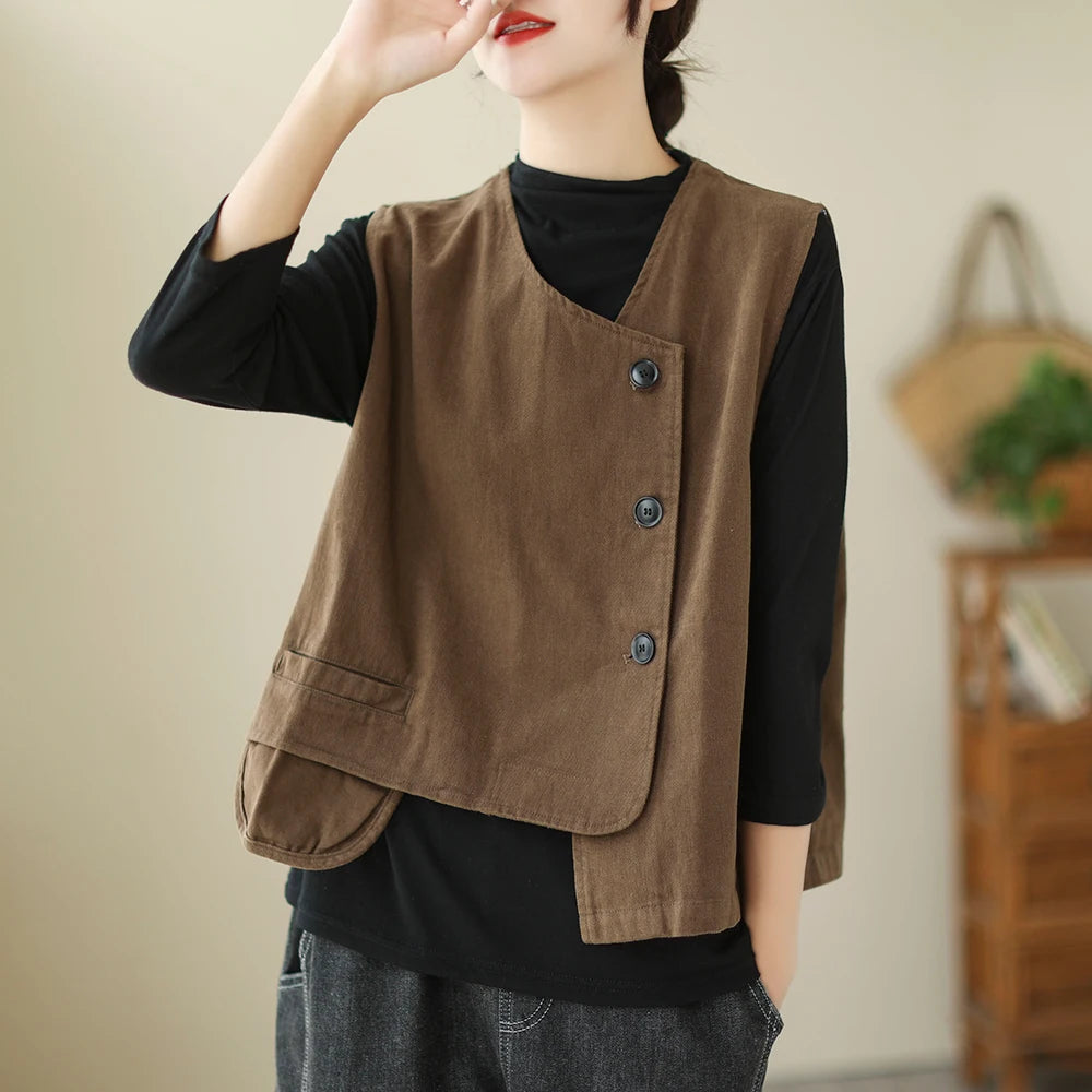 Veste Femme Style Japonais Vintage – Col V Bouton