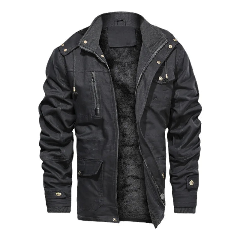 2025 New Men Velvet Cotton Jacket Autumn Winter Thickened Casual Coat Workwear Style Outdoor Warm Fleece Lined Mens Coat