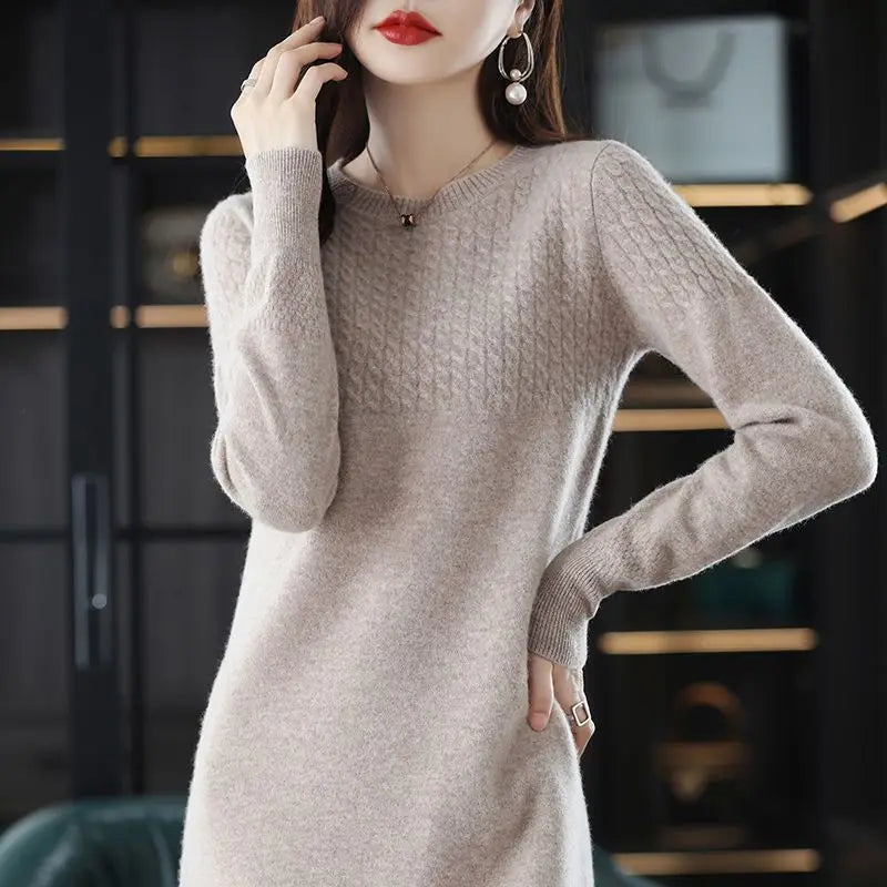 Robe longue femme en maille – Coupe droite et manches longues