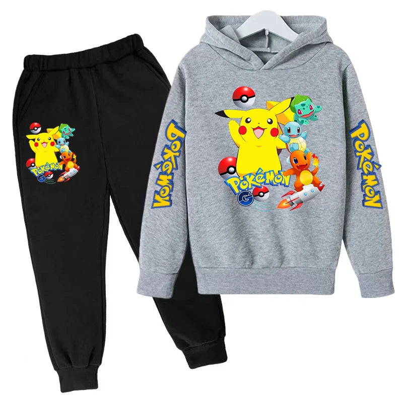 New Children's Sports Outfit Set-Hooded Jacket+long Pants with Cartoon Patterns Casual Loose Fit Suitable Boys Girls Aged3to13